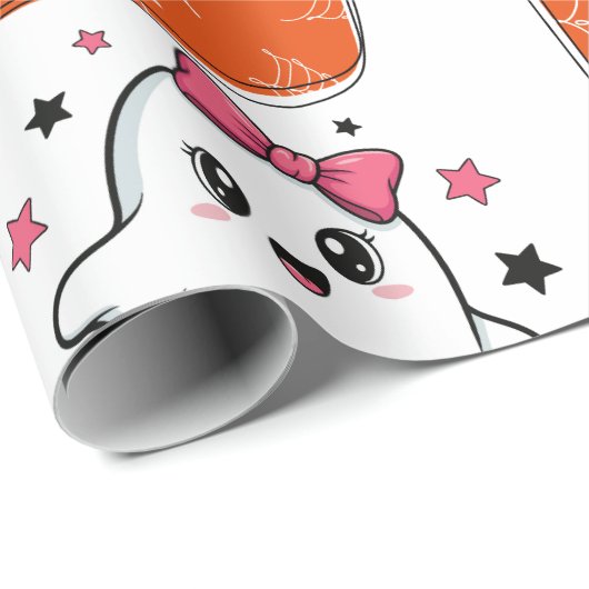 Schattigee Kawaii Ghost "Boo" Halloween Ontwerp Cadeaupapier (Rol Hoek)