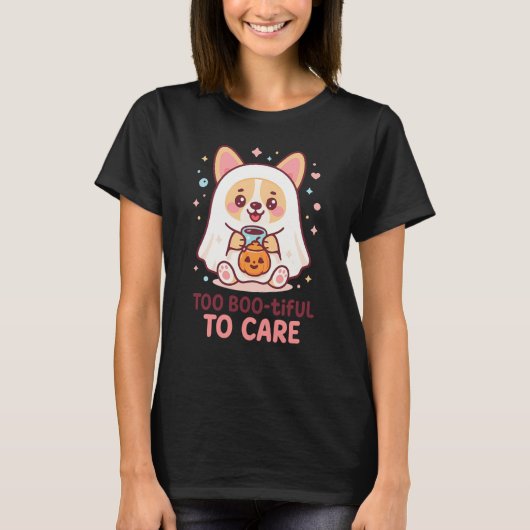 Schattigee Kawaii Ghost Corgi Halloween T-shirt (Voorkant)