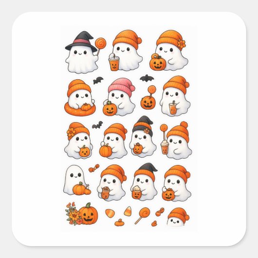 Schattigee Kawaii Ghost Halloween Sticker Sheet | (Voorkant)