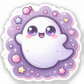 Schattigee Kawaii Ghost Vinyl Pastel Halloween Vib Sticker (Voorkant)