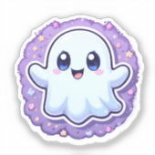 Schattigee Kawaii Ghost Vinyl Sticker – Pastel Hal (Voorkant)