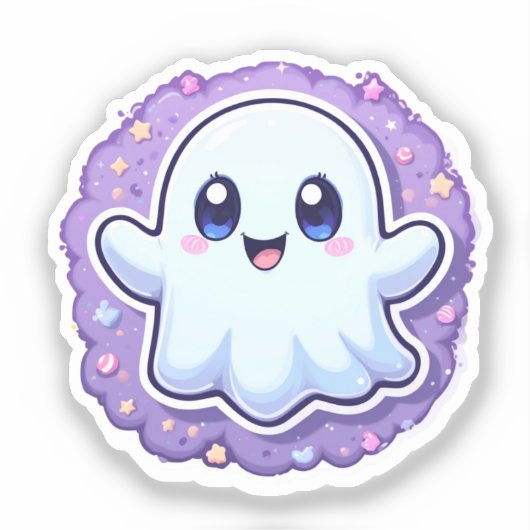 Schattigee Kawaii Ghost Vinyl Sticker – Pastel Hal (Voorkant)
