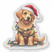 Schattigee Kawaii Golden Retriever Santa Hat Sticker (Voorkant)