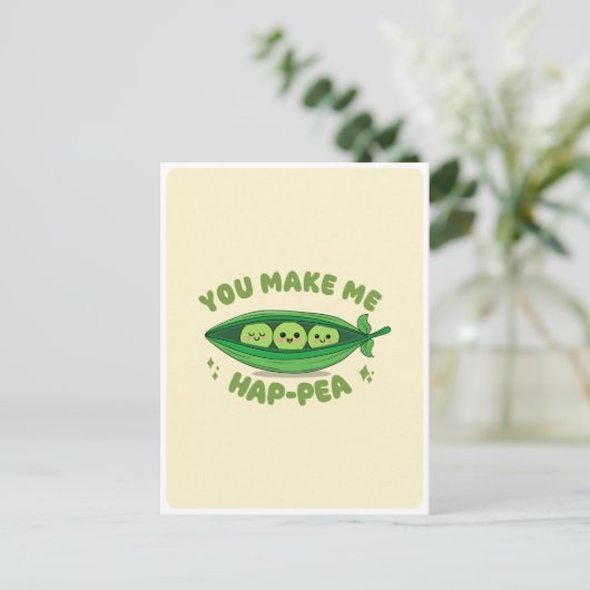Schattigee Kawaii Green Peas Veggie Food Pun Love  Briefkaart (Staand voorkant)
