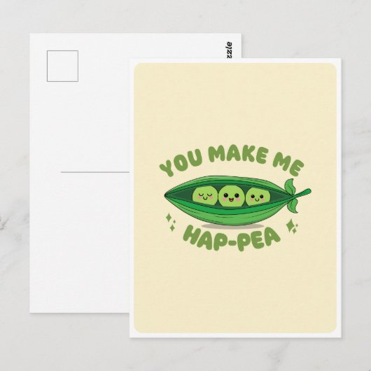 Schattigee Kawaii Green Peas Veggie Food Pun Love  Briefkaart (Voorkant / Achterkant)