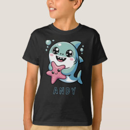 Schattigee kawaii haai en zeesterren oceaan vriend t-shirt