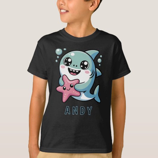 Schattigee kawaii haai en zeesterren oceaan vriend t-shirt (Voorkant)