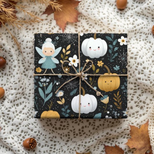 Schattigee Kawaii Halloween Fairy en Pastel Pompoe Inpakpapier Vel