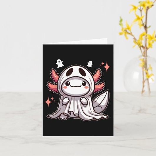 Schattigee Kawaii Halloween Ghost Axolotl Kaart (Gele Bloem)