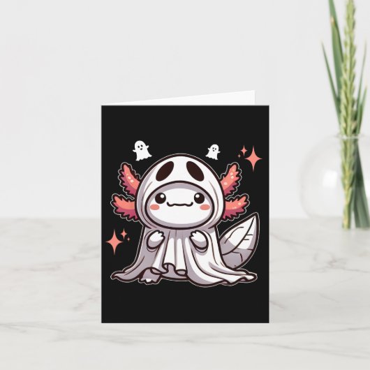 Schattigee Kawaii Halloween Ghost Axolotl Kaart (Voorkant)