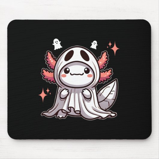 Schattigee Kawaii Halloween Ghost Axolotl Muismat (Voorkant)