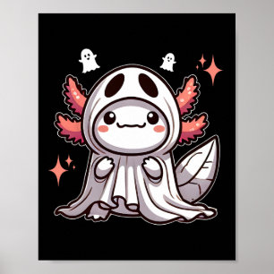 Schattigee Kawaii Halloween Ghost Axolotl Poster
