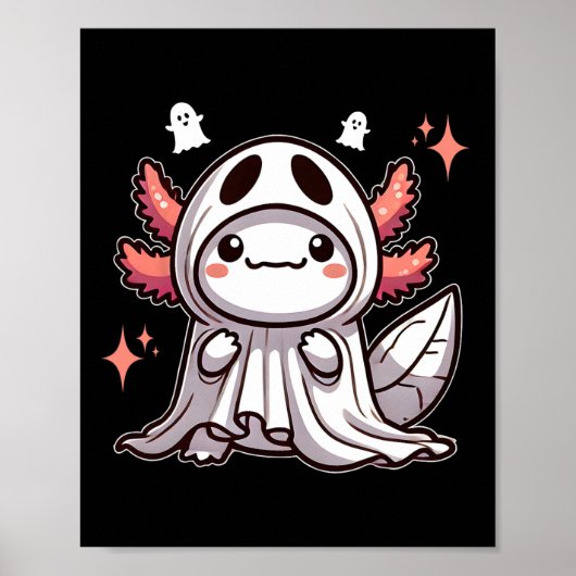 Schattigee Kawaii Halloween Ghost Axolotl Poster (Voorkant)