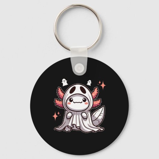 Schattigee Kawaii Halloween Ghost Axolotl Sleutelhanger (Voorkant)