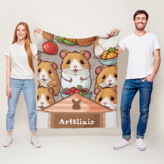 Schattigee Kawaii hamster eten aardbeien Fleece Deken (In situ)