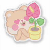 Schattigee Kawaii Hamster met Planten en bloemen | Sticker (Voorkant)