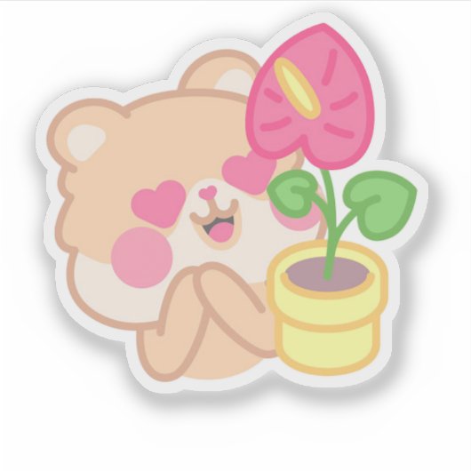 Schattigee Kawaii Hamster met Planten en bloemen | Sticker (Voorkant)