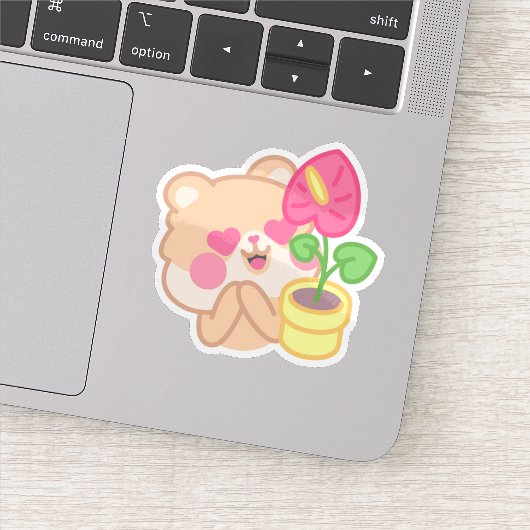 Schattigee Kawaii Hamster met Planten en bloemen | Sticker (Detail)