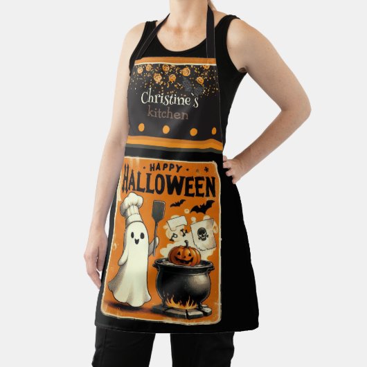 Schattigee kawaii Happy Halloween aangepaste naam Schort (Insitu)