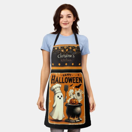 Schattigee kawaii Happy Halloween aangepaste naam Schort (Gedragen)