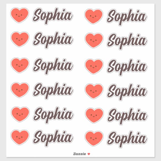Schattigee Kawaii Hart gepersonaliseerde naam Sticker (Vel)