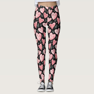 Schattigee kawaii harten roze en zwart patroon leggings