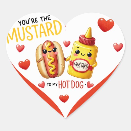 Schattigee Kawaii hotdogs en mosterd Hart Sticker (Voorkant)