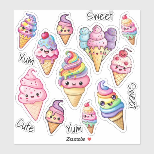 Schattigee Kawaii Ice Cream Kinder Sticker (Vel)