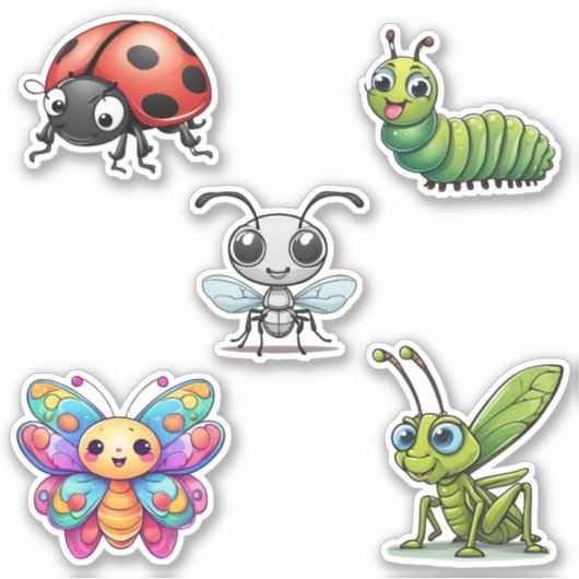 Schattigee Kawaii Insect Set Waterdicht Sticker (Voorkant)