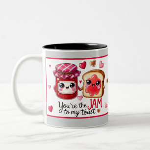 Schattigee Kawaii Jam en Toast Tweekleurige Koffiemok