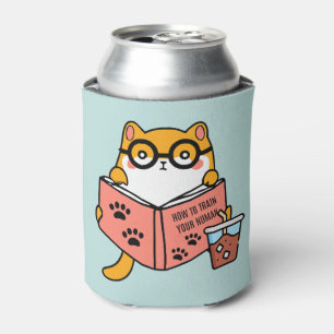 Schattigee Kawaii kat die een boek leest Blikjeskoeler