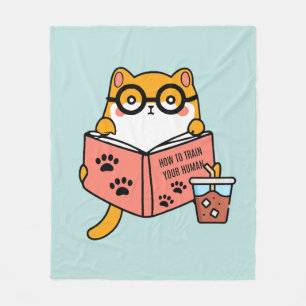Schattigee Kawaii kat die een boek leest Fleece Deken