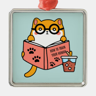 Schattigee Kawaii kat die een boek leest Metalen Ornament