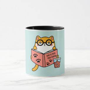 Schattigee Kawaii kat die een boek leest Mok