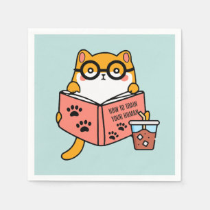 Schattigee Kawaii kat die een boek leest Servet