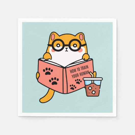 Schattigee Kawaii kat die een boek leest Servet (Voorkant)