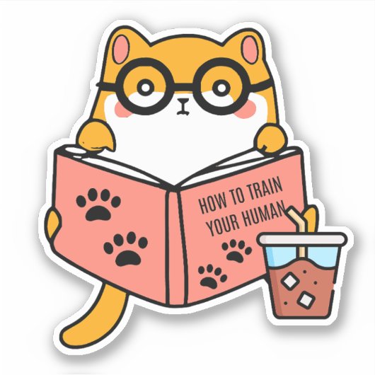 Schattigee Kawaii kat die een boek leest Sticker (Voorkant)