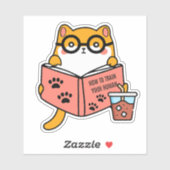 Schattigee Kawaii kat die een boek leest Sticker (Vel)