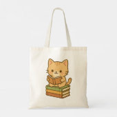 Schattigee Kawaii-kat die een boekenvoorraad leest Tote Bag (Achterkant)
