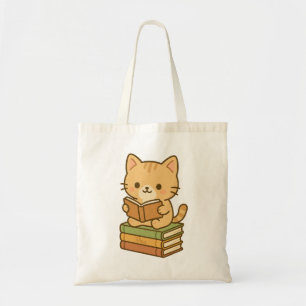 Schattigee Kawaii-kat die een boekenvoorraad leest Tote Bag