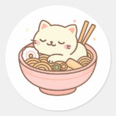 Schattigee Kawaii-kat die slaapt in Ramen Bowl Ronde Sticker (Voorkant)