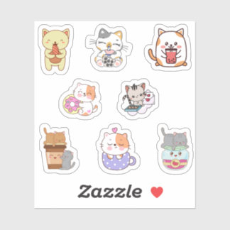 Schattigee kawaii kat eten fast-food stickers