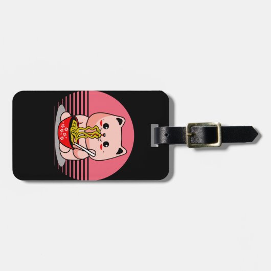 Schattigee Kawaii kat eten ramen Bagagelabel (Voorkant horizontaal)