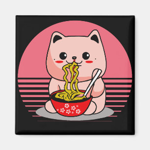 Schattigee Kawaii kat eten ramen Magneet
