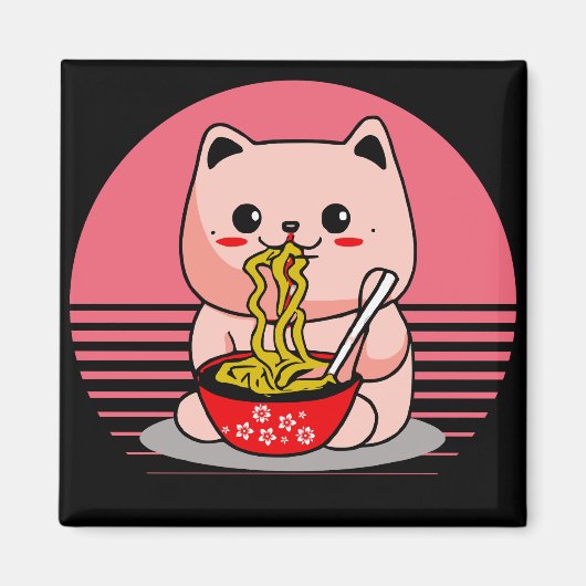 Schattigee Kawaii kat eten ramen Magneet (Voorkant)