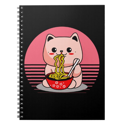 Schattigee Kawaii kat eten ramen Notitieboek (Voorkant)