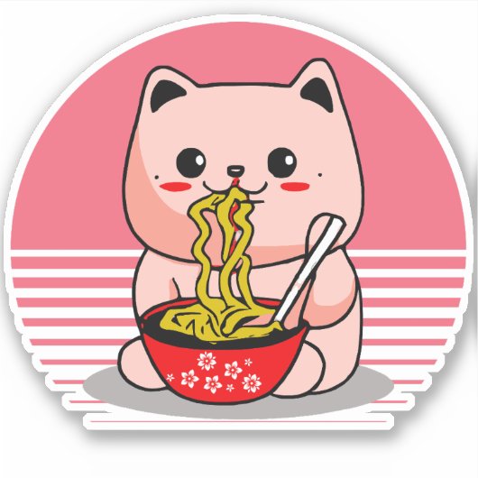 Schattigee Kawaii kat eten ramen Sticker (Voorkant)