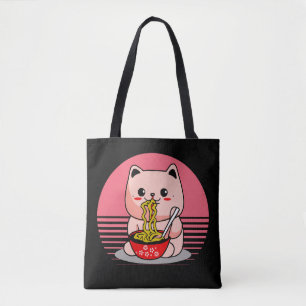 Schattigee Kawaii kat eten ramen Tote Bag