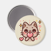 Schattigee Kawaii Kat Holding Hart Magneet (Voorkant / Achterkant)