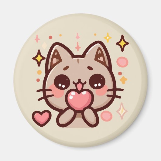 Schattigee Kawaii Kat Holding Hart Magneet (Voorkant)